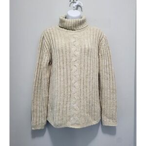 Vintage Basic Editions Chunky Turtleneck Sweater Womens Size M Cableknit Oatmeal